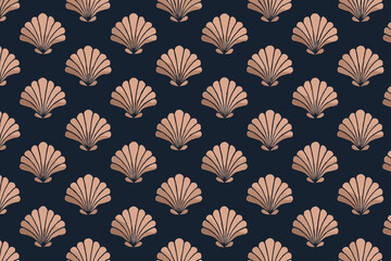 Pattern of shells in a repetitive design on a dark background, suitable for fabric or wallpaper