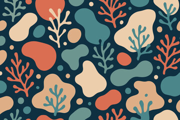 Colorful abstract design with organic shapes and coral-like patterns on a dark background