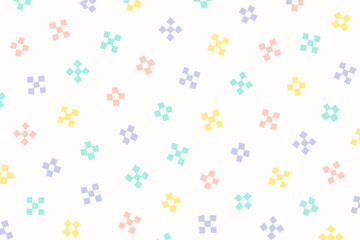 Colorful geometric pattern on a white background featuring small shapes and designs scattered throughout the space for decorative purposes