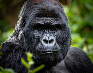 Obraz premium Close-up of a majestic gorilla staring directly at the viewer