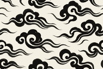 Cloud pattern in black and white on a light background used in design and decoration projects for various settings