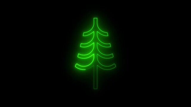Glowing neon christmas tree concept animation. Abstract neon green christmas tree for festive and holiday animated on black background. 4k video