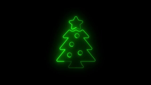 Glowing neon christmas tree concept animation. Abstract neon green christmas tree for festive and holiday animated on black background. 4k video