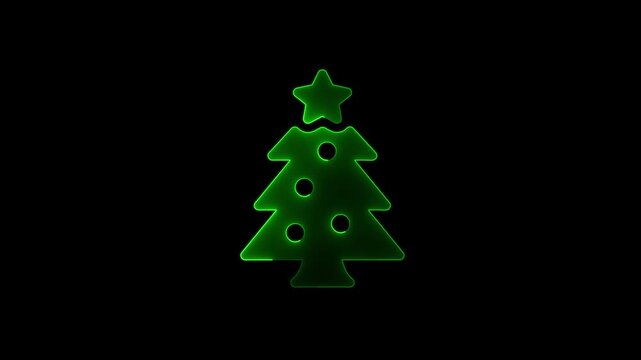 Glowing neon christmas tree concept animation. Abstract neon green christmas tree for festive and holiday animated on black background. 4k video