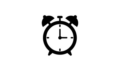 Black flat alarm clock icon vector illustration on white background