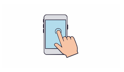 Touchscreen smartphone icon with finger tap flat vector illustration on white background