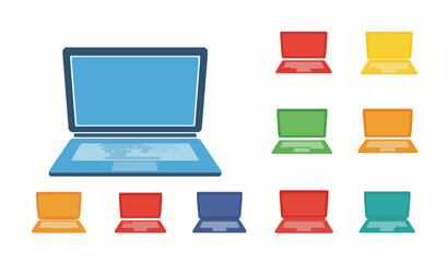 Colorful laptop icons flat vector set isolated on white background