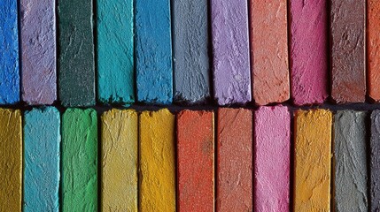 Neatly Arranged Horizontal Rows of Colorful Compact Pigment Blocks