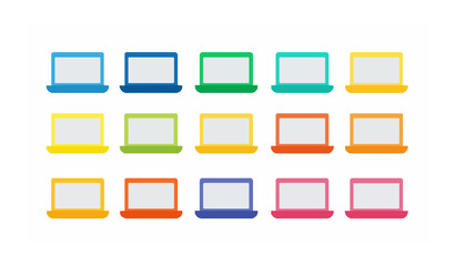 Rounded colorful laptop icon set flat vector illustration on white background