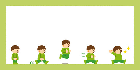 男の子 横向き アイコン 横長フレーム 背景 手描き パステル