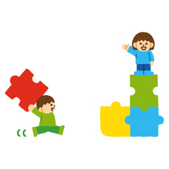 パズル 子供 協力 イラスト 手描き パステル