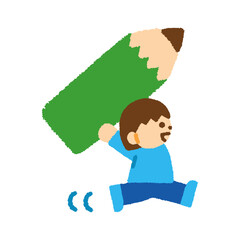 鉛筆 女の子 運ぶ 手描き パステル イラスト