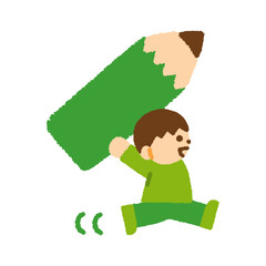 鉛筆 男の子 運ぶ 手描き パステル イラスト