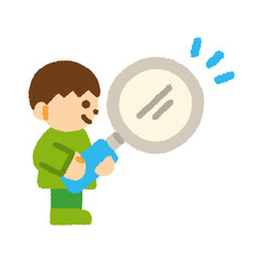 調べる 男の子 虫眼鏡 手描き パステル イラスト