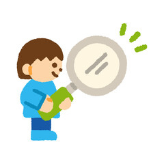 調べる 女の子 虫眼鏡 手描き パステル イラスト