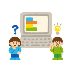 プログラミング パソコン 子供 手描き パステル イラスト