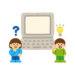 パソコン 子供 手描き パステル イラスト コピースペース