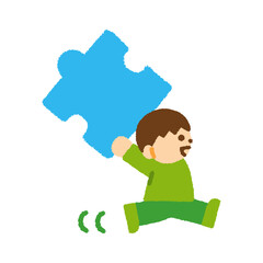 パズル 男の子 運ぶ アイコン 手描き パステル イラスト