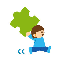 パズル 女の子 運ぶ アイコン 手描き パステル イラスト