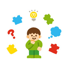 考える 男の子 アイデア アイコン パズル 手描き パステル