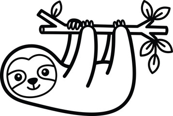 Cute Sloth Hanging on Branch Vector