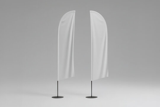 Blank feather flag mockup with front and side view on gray background