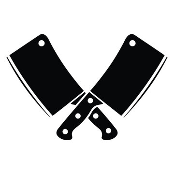 Crossed meat cleavers silhouette icon in bold black minimal style