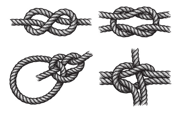 rope knot set engraving vector illustrations