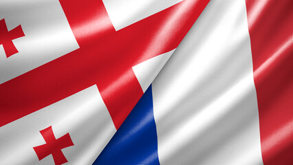 Fototapeta premium Georgia and France two national flags filling the entire frame, close-up view, edge-to-edge composition