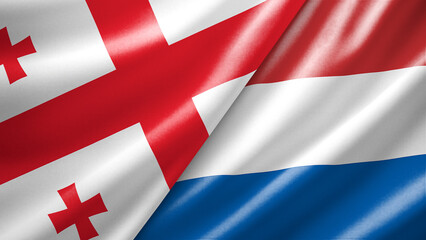 Obraz premium Georgia and Netherlands two national flags filling the entire frame, close-up view, edge-to-edge composition