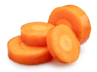 Fresh orange carrot round slices isolated on white background. File contains clipping paths.