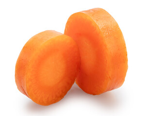 Fresh orange carrot round slices isolated on white background. File contains clipping paths.