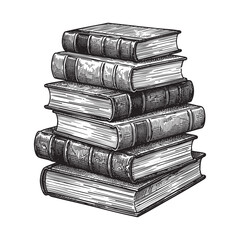 Fototapeta premium Book Stack Hand Drawn Pile of Old Books Illustration