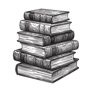 Book Stack Hand Drawn Pile of Old Books Illustration