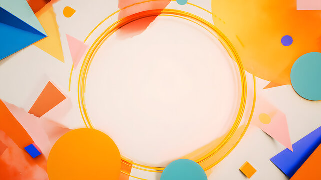 Bright overlay with geometric party shapes and empty center for text - Powered by Adobe