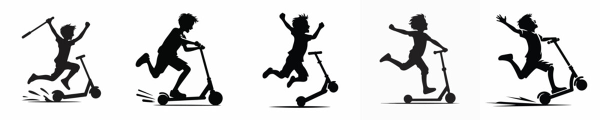 Silhouette of a Person Riding a Scooter Vector Illustration © Fajar