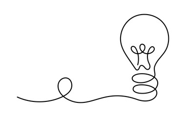 Continuous One Line Light Bulb Drawing with Flowing Wire, Creative Idea and Inspiration Concept, Minimal Linear Illustration Symbolizing Innovation, Thinking, Energy, Startup Vision