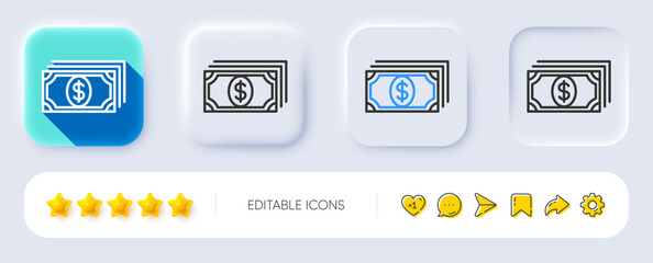 Payment line icon. Neumorphic, Flat shadow, 3d buttons. Dollar exchange sign. Finance symbol. Line payment icon. Social media icons. Vector