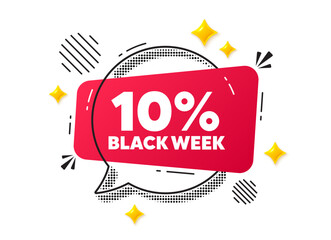 Black week chat speech bubble. Social media concept. Black week 10 percent sale. Special discount sign. Black friday offer symbol. Red chat message. Offer speech bubble. Glare 3d stars. Vector