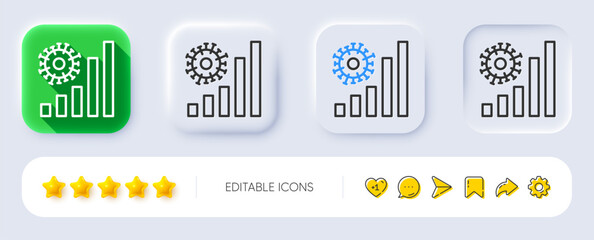Coronavirus statistics line icon. Neumorphic, Flat shadow, 3d buttons. Covid-19 confirmed cases graph sign. Corona virus pandemic symbol. Line coronavirus statistics icon. Social media icons. Vector