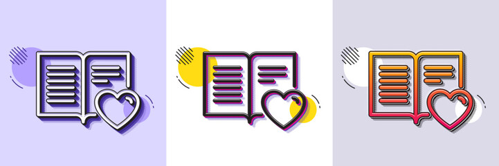 Love book line icon. Halftone dotted pattern. Gradient icon with grain shadow. Feedback sign. Customer satisfaction symbol. Line love book icon. Various designs. Vector