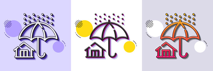 Home insurance line icon. Halftone dotted pattern. Gradient icon with grain shadow. Risk management sign. House with umbrella symbol. Line home insurance icon. Various designs. Vector