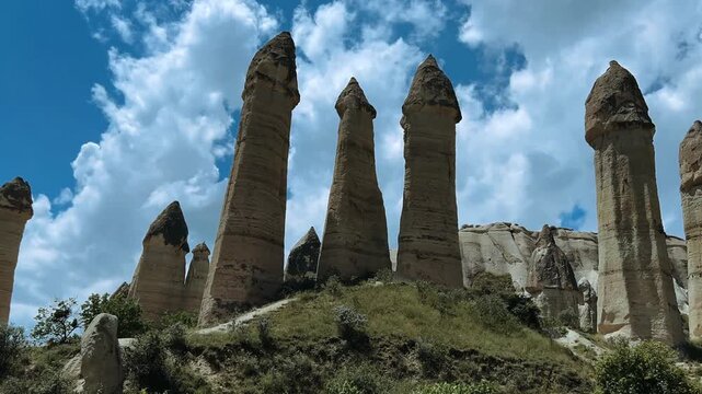 The Valley of Love in Goreme National Park. Unique rocks of various shapes. Sandstone cliffs. The wonders of Cappadocia are rock formations. The unusual shapes of the rocks are the property of Turkey.