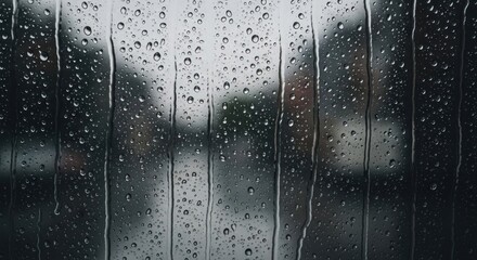 Raindrop Serenity: A calming view of raindrops clinging to a window pane on a dreary day
