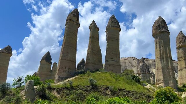 The Valley of Love in Goreme National Park. Unique rocks of various shapes. Sandstone cliffs. The wonders of Cappadocia are rock formations. The unusual shapes of the rocks are the property of Turkey.