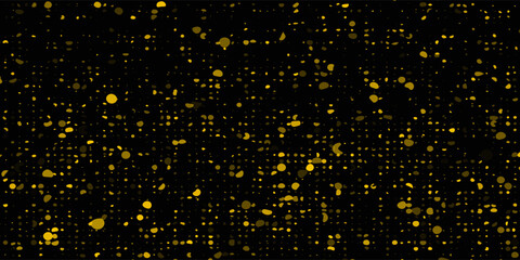 Abstract luxury banner with golden glittering dots on black background. Sparkling glitter bottom border, vector frame. Halftone effect. Magical gold dust. Pop art style backdrop.Print © Moh