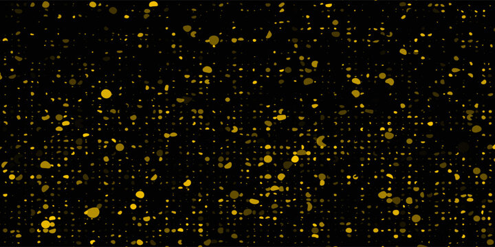 Abstract luxury banner with golden glittering dots on black background. Sparkling glitter bottom border, vector frame. Halftone effect. Magical gold dust. Pop art style backdrop.Print