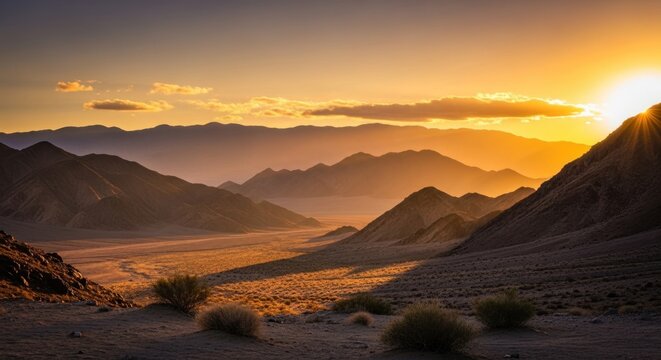 Magnificent golden hour illuminating the majestic mountain range landscape panorama - Powered by Adobe