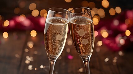 A celebratory toast with two flutes of sparkling champagne against a warm bokeh background