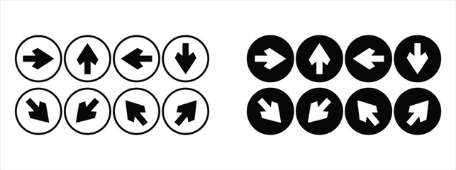 Set of Black and White Circular Arrow Icons for Modern Navigation and User Interface Design.